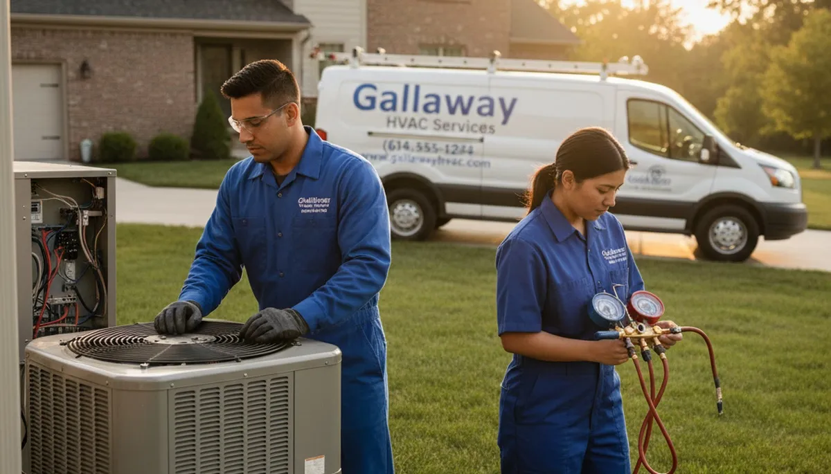 Professional AC repair technician servicing cooling unit in Columbus, OH