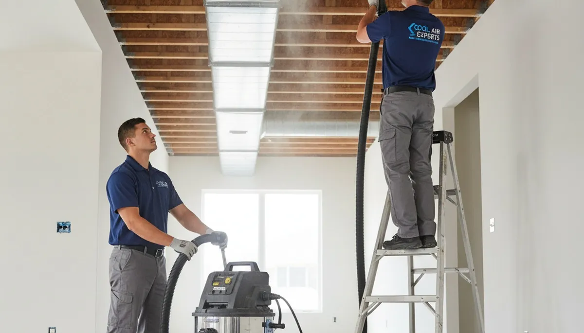Technician cleaning residential air ducts for HVAC system in Columbus, OH by Five Star Cooling