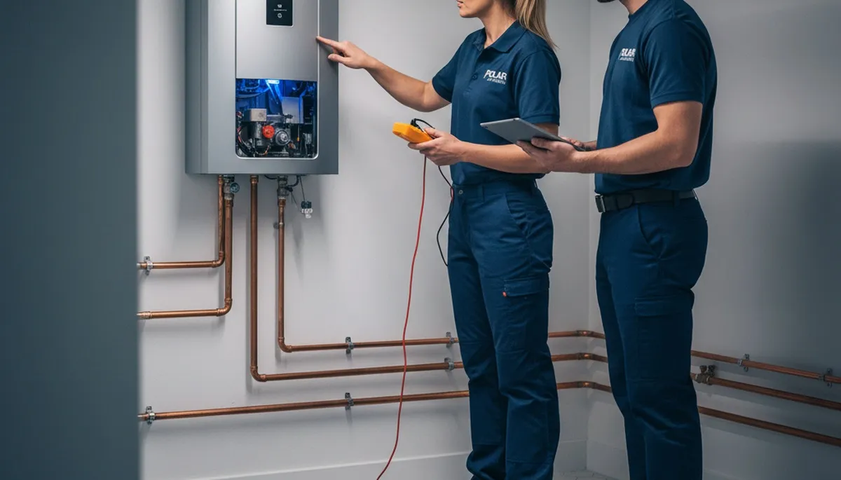 Technician performing water heater repair service in Columbus, OH for Five Star Cooling